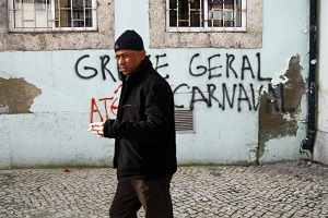Tag pour la grève générale à Lisbonne (Crédit : David Breger)