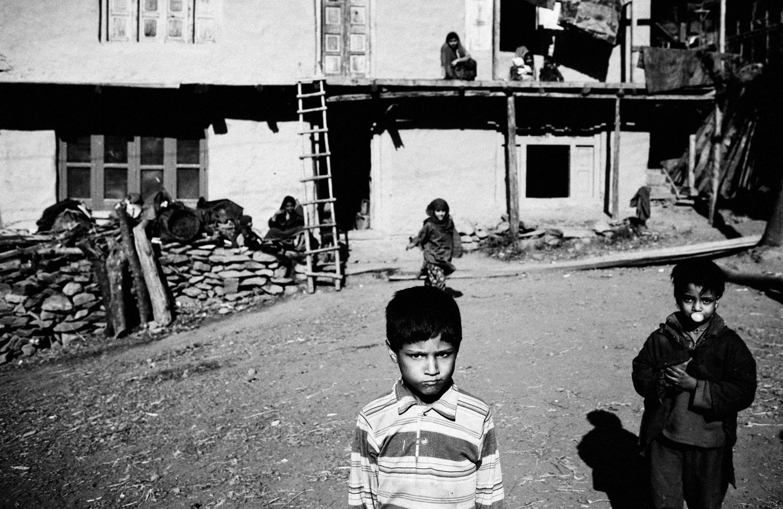Children outside their home in Shaladrjan Nowshera, north Kashmir