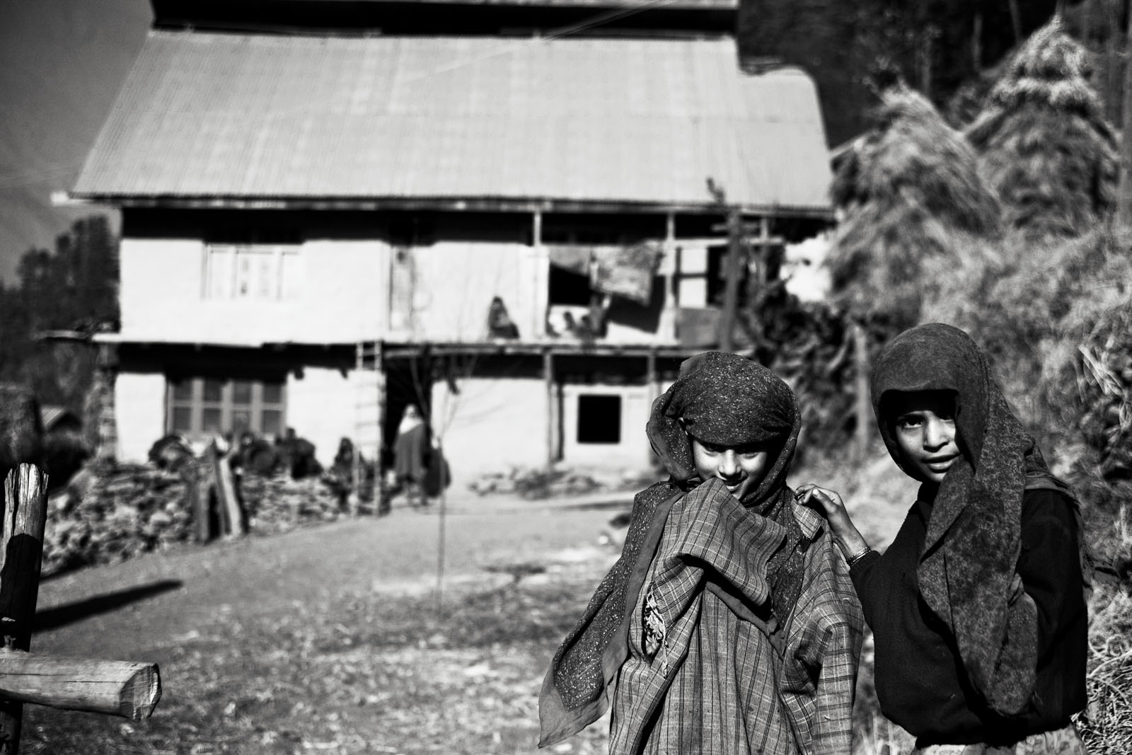 Children outside their home in Shaladrjan Nowshera, north Kashmir