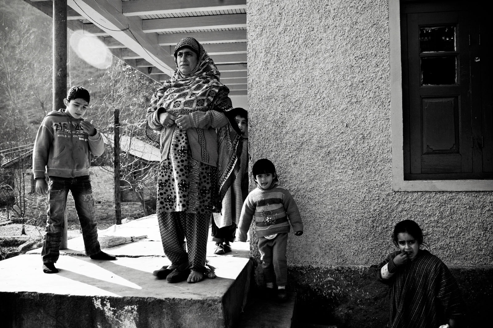 A woman and her nephews and nieces in Bijhama, north Kashmir